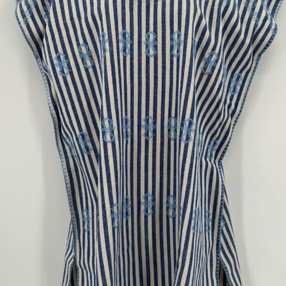 Tuckernuck Sullivan Embroidered Canvas Caftan sz M Blue Stripe Mini Swim Cover - Picture 3 of 8